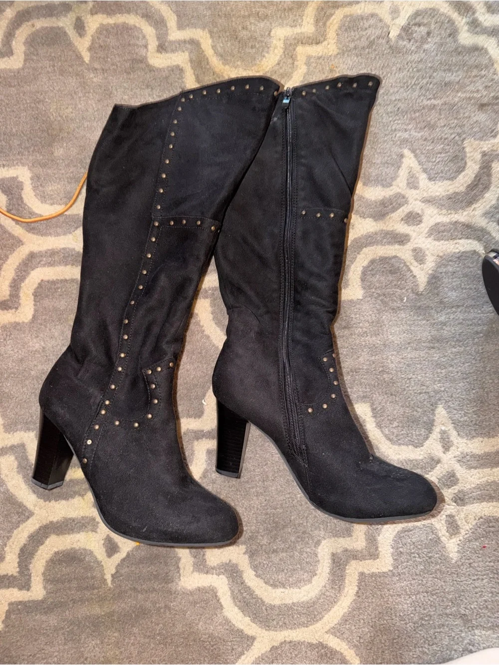 Black Knee-high Slouchy Studded boots